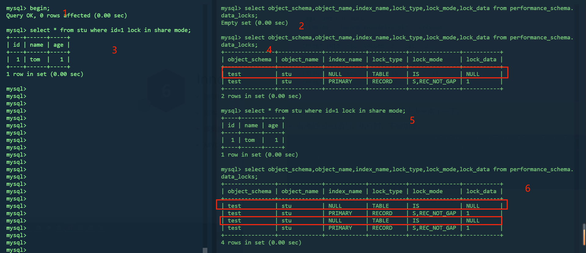 图片中红色方框的行锁位置标错了，应该为下边一行，现在所标的为意向锁。